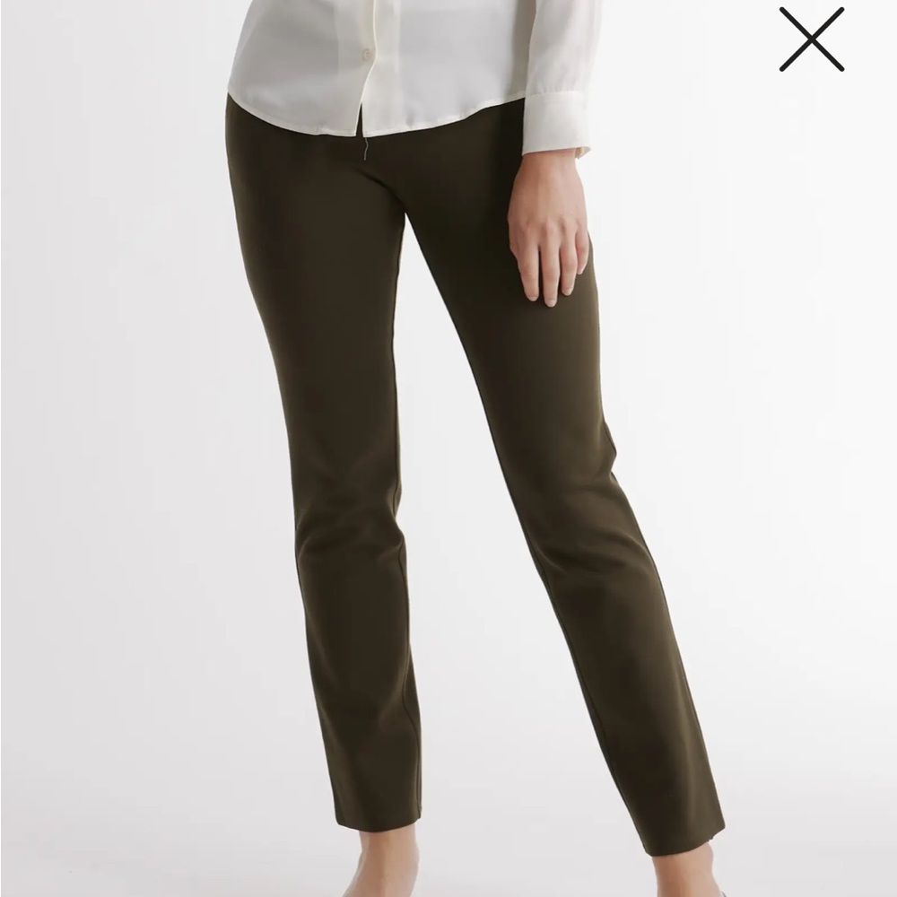 NWT Quince Dark Olive Straight Leg Ultra Stretch Ponte Pants, Long